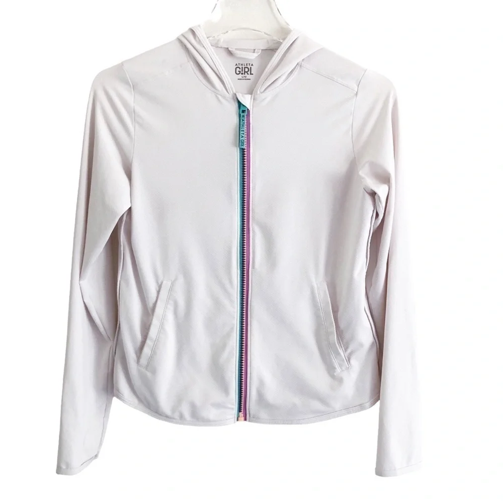 Athleta Girl Jacket Stunner Shade White Multicolored Zipper Size Large 12